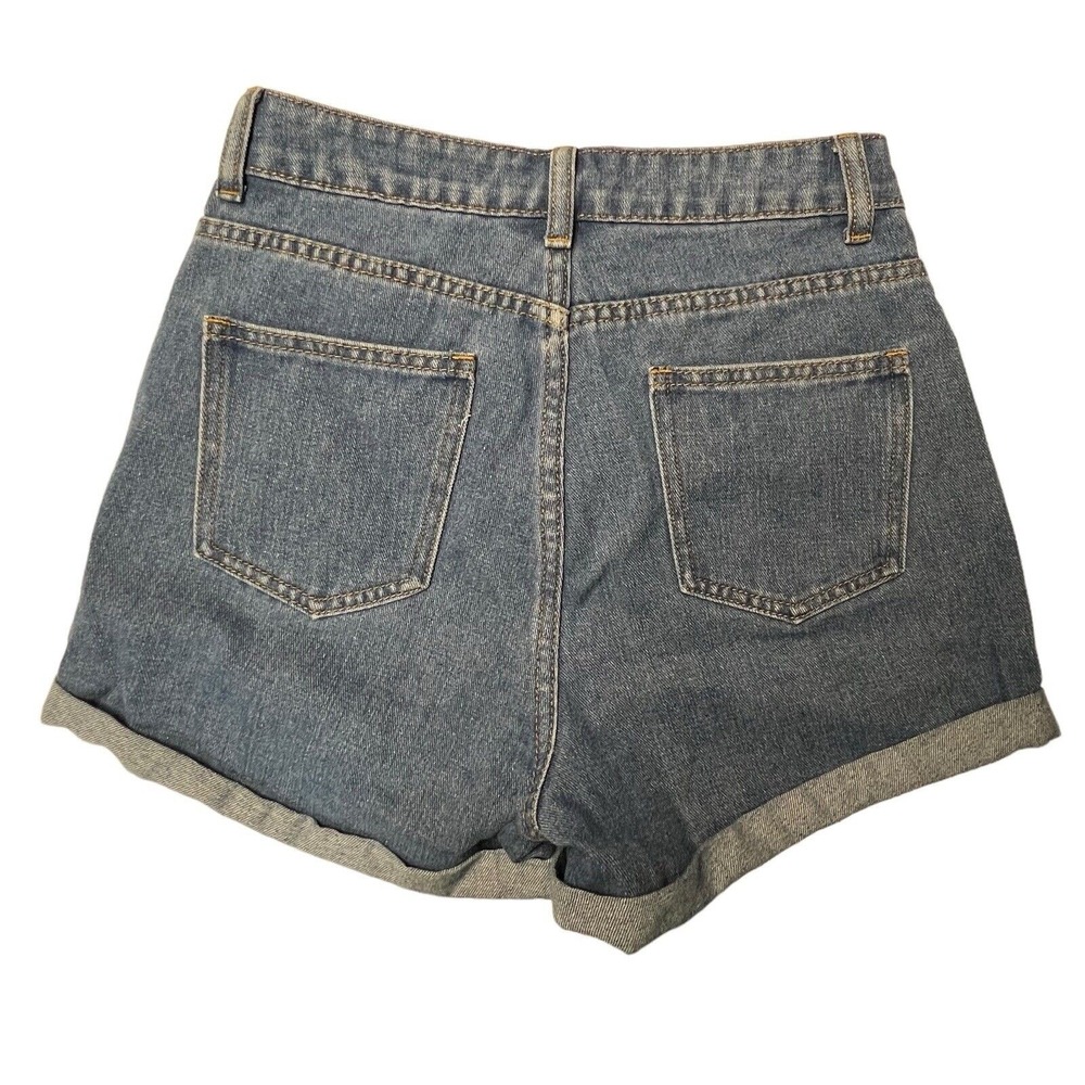 Romwe Denim Jean Shorts XS Blue High‎ Rise Cuffed Floral Embroidery Casual Boho - Picture 5 of 9